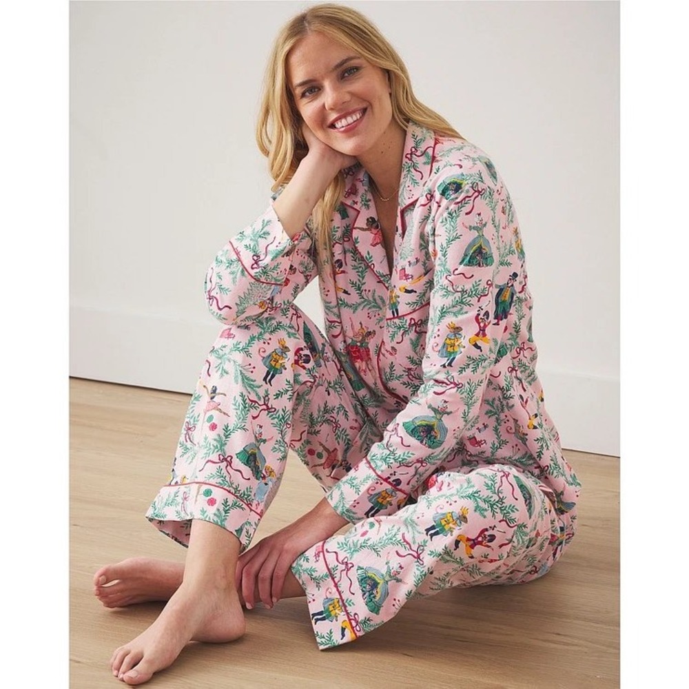 Printfresh Pajama Set Womens XS Pink Nutcracker Dreams Holiday Woven Cotton 3559